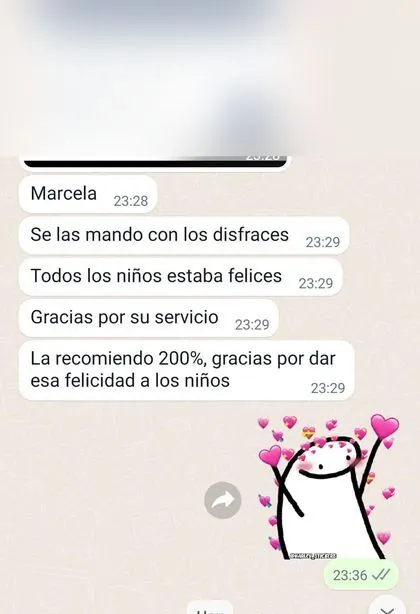 Mensaje de WhatsApp de una clienta que recomienda el servicio